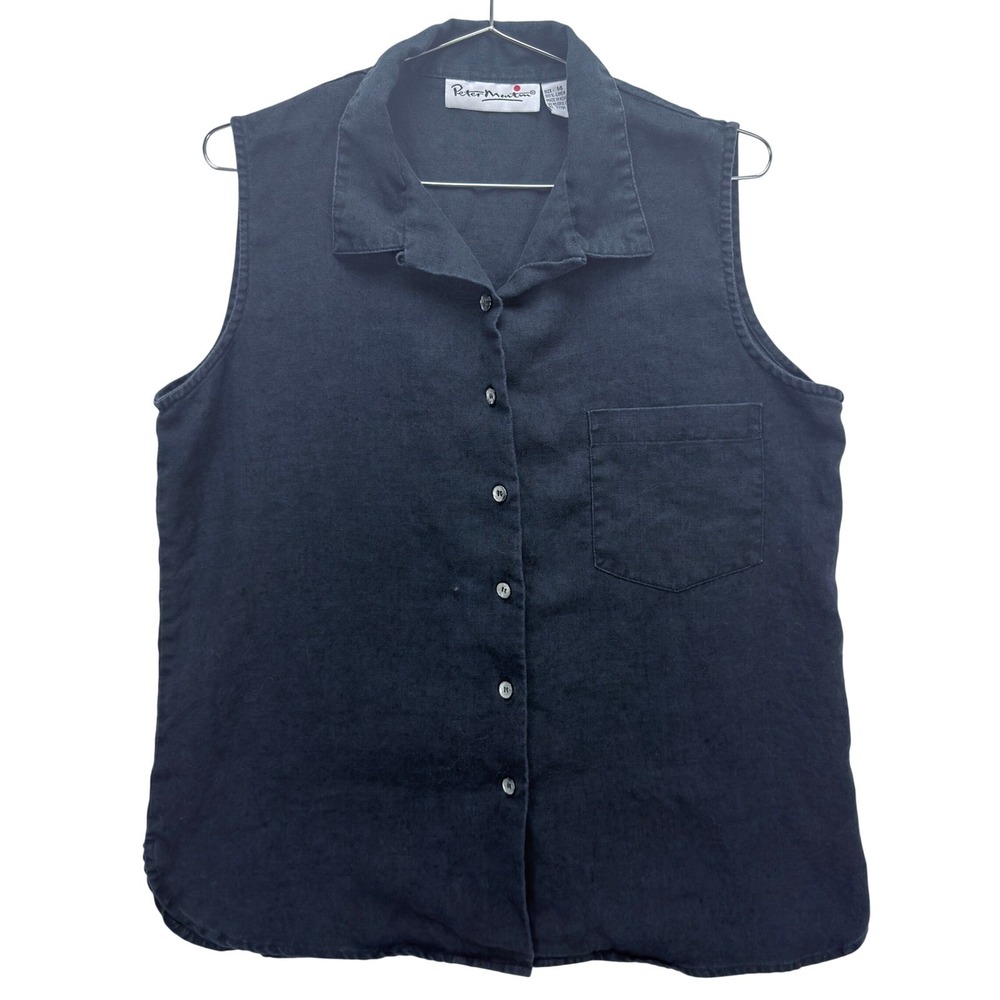 Peter Martin Linen Sleeveless Button Down Top Women 14  Stylish Minimalist
